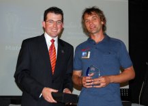 Gunnedah Shire Mayor, Cr. Adam Marshall with Manufacturing and Engineering Category finalist, Stuart Webb from “Matrix Key Systems” of Tenterfield.