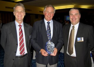 Prime Super Regional Manager, Rod Stewart, Prime Super Innovator of the Year Winner, Ross Hubbard of “Sustained Ag Global” (Narrabri), and Prime Super Regional Manager, Scott Boyle.