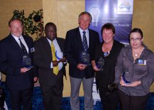 Narrabri winners…Winner of the Research and Education Category, The North West Advisory Group’s Make it Work Development Officer, Russell Stewart; Dr Robert Mensah, a Principal Scientist with the Cotton CRC in Narrabri, received an Encouragement Award in the Agriculture / Horticulture and Associated Services category; Prime Super Innovator of the Year Winner, Ross Hubbard of “Sustained Ag Global” (formerly known as AgLine Distributors); Manufacturing and Engineering Category Encouragement Award recipient, Robyn Faber from Faber Toolboxes and Kelly Foran, who received an Encouragement Award in the Professional and Retail Services Category for her ‘Friendly Faces, Helping Hands’ website.