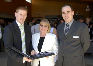 Regional Manager for AusIndustry, Tim Cotter; UNE Pro Vice-Chancellor (Research), Professor Annabelle Duncan and Regional Development Australia Northern Inland Executive Officer, Nathan Axelsson, discussing NBN applications.