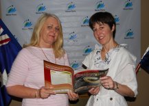 Regional Development Australia Northern Inland Committee Member, Meryl Dillon in the Moree Council Chambers with RDANI Project Officer, Kim-Trieste Hastings