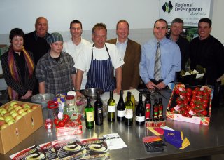RDANI Project Officer, Kim-Trieste Hastings; RDANI Committee Member, Les Parsons (Olives of Beaulieu); Polly Rolfe (Inverell); Qualified Chef, Josh Hutchinson from “The Tasting Room”, Glen Innes; Quality Hotel Powerhouse Executive Chef, Ben Davies (Tamworth); N.E. Region Business Manager for Industry & Investment NSW, Peter Sniekers; RDANI Executive Officer, Nathan Axelsson;  Greenhill Orchards’ Warren Yeomans (Arding); and Nick De Stefani of Reedy Creek Estate Wines, Tenterfield.