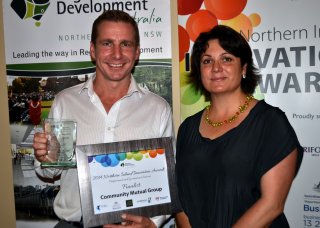 The Community Mutual Groups’ Darren Schaeffer with UNE’s Anita Taylor.