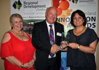 Moree Plains Shire Mayor, Katrina Humphries, with GM David Aber and UNE’s Anita Taylor