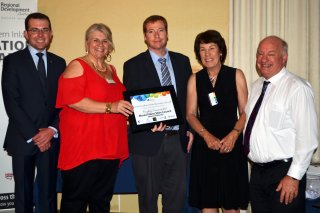Moree Plains Shire Council representatives, Mayor Katrina Humphries, Mark Connolly (EDO), Deputy Mayor Sue Price and GM David Aber with Member for Northern Tablelands, Adam Marshall